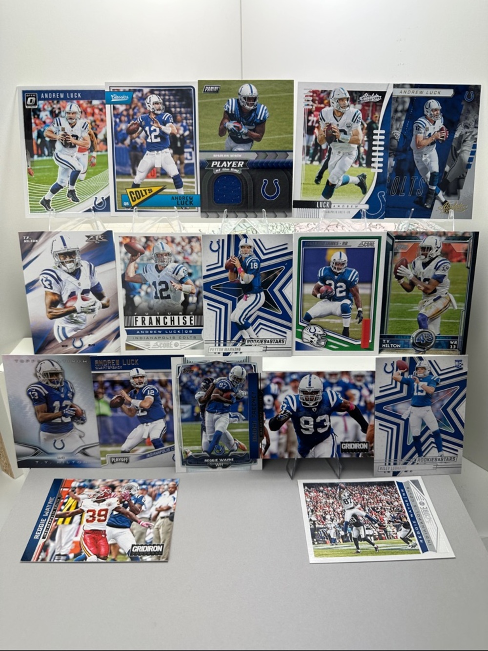 Andrew Luck Colts lot of 17 w/TY Hilton, Reggie Wayne & Marlon Mack Patch card
